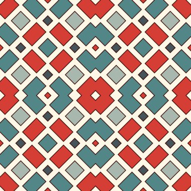 Geometrik figürler ile Seamless modeli. Tekrarlanan kareler ve edikula süs arka plan. Etnik süs motif. Dijital kağıt, tekstil baskı, sayfa dolgu. Vektör sanat
