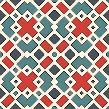 Geometrik figürler ile Seamless modeli. Tekrarlanan kareler ve edikula süs arka plan. Etnik süs motif. Dijital kağıt, tekstil baskı, sayfa dolgu. Vektör sanat
