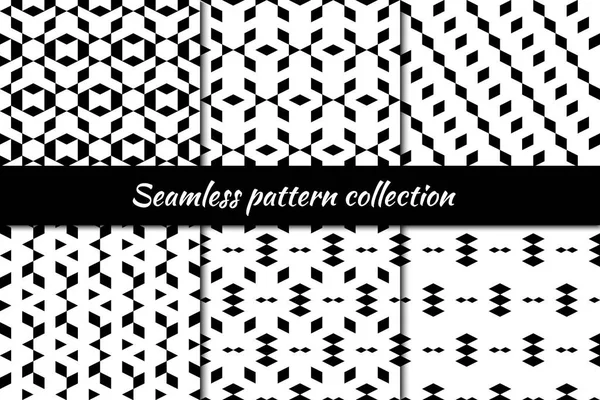 Seamless Patterns Collection Rhombuses Triangles Hexagons Forms Backgrounds Set Diamond — Stock Vector