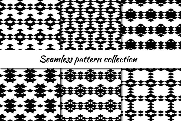 Rhombuses Figures Seamless Patterns Collection Diamond Forms Ornaments Set Lozenges — Stock Vector