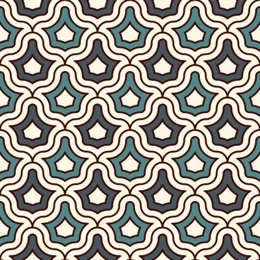 Birbirine kenetlenmiş şekiller tessellasyon soyut arkaplan. Tekrarlanan geometrik şekiller. Etnik mozaik fayans süsü. Doğulu duvar kâğıdı. Taç motifli kusursuz yüzey dizaynı. Vektör sanatı.