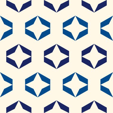 Geometrik dikişsiz desen. Asgari stil yüzey izi. Tekrarlanan yıldızlar motif süsü. Basit coğrafi şekiller arka plan. Modern dekoratif duvar kağıdı. Vektör soyut dijital kağıt