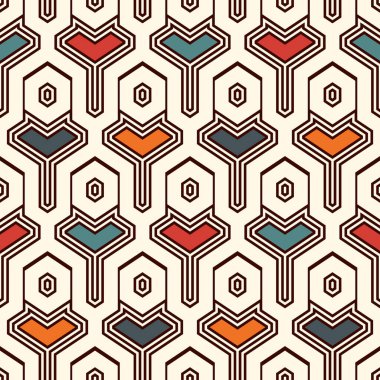 Etnik, pürüzsüz yüzey deseni. Birbirine kenetlenmiş geometrik şekiller. Kabile duvar kâğıdı. Amerikan yerlileri soyut arkaplan süslemeleri. Coğrafi dijital kağıt, tekstil baskısı. Vektör sanatı
