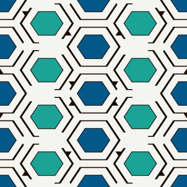 Çağdaş bal peteği geometrik deseni. Tekrarlanan altıgen süsü. Modern mozaik fayansların arka planı. Kusursuz yüzey soyut tasarımı. Geo duvar kağıdı. Dijital kağıt, tekstil baskısı. Vektör illüstrasyonu
