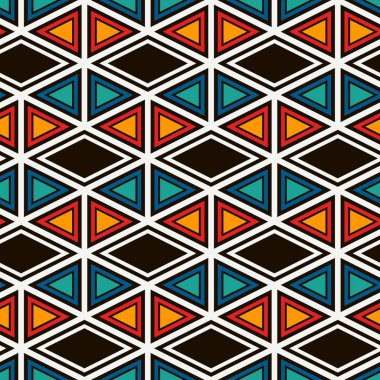 Etnik, kabilesel, pürüzsüz yüzey deseni. Amerikan yerlilerinin tarzı. Tekrarlanan elmas, üçgen süsü. Geometrik şekiller motifi. Boho şık dijital kağıt, tekstil baskısı. Modern jeo duvar kağıdı.