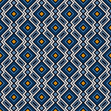 Etnik, kabilesel, pürüzsüz yüzey deseni. Tekrarlanan elmaslar ve eşkenar dörtgen motifler. Halkın geçmişi. Folklorik duvar kağıdı. Geometrik süs. Coğrafi dijital kağıt, tekstil baskısı. Vektör sanatı