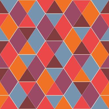 Kusursuz desenli, mozaik camlı. Birbirine kenetlenmiş üçgen tesisi. Tekrarlanan altıgenli çağdaş baskı. Modern soyut süs arka planı. Geometrik motif. Vektör dijital kağıt
