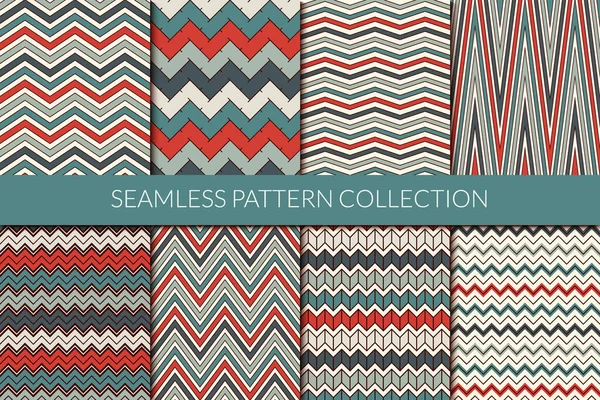 Zigzag Lines Seamless Pattern Collection Classic Geometric Design Background Set — Stock Vector