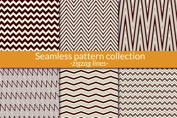 Zigzag Líneas Colección Patrones Sin Costura Conjunto Fondo Geométrico Diseño — Vector de stock