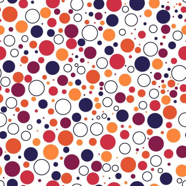 Mini dairesel kusursuz desen. Geometrik yüzey izi. Tekrarlanan düzensiz polka nokta, kabarcık motif süsü. Coğrafi noktalı süs arka planı. Modern tasarım dokusu. Vektör soyut duvar kağıdı