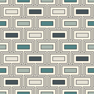 Çağdaş geometrik desen. Tekrarlanan çokgenler, dikdörtgenler motifi. Etnik süs. Modern soyut arka plan. Kusursuz yüzey tasarımı. Geo duvar kağıdı. Dijital kağıt, tekstil baskısı. Vektör sanatı