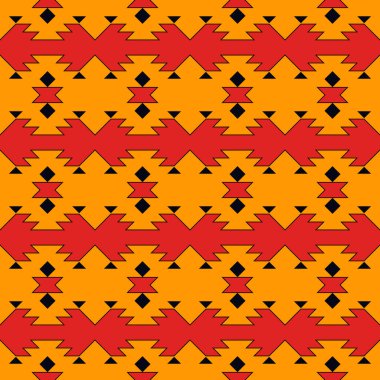 Etnik, kabilenin kusursuz kalıbı. Yerli Amerikalılar işlemeli tekstil yüzey baskısı. Boho şık bir süs. Tekrarlanan üçgen geometrik arkaplan. Mozaik duvar kağıdı. Vektör soyut