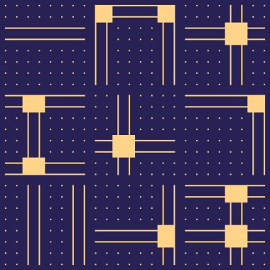Geometrik dikişsiz desen. Bauhaus tarzı arka plan. Modern baskı. Asimetrik şekiller, şerit, çizgi, nokta süsü. Çağdaş jeo duvar kağıdı. Soyut vektör tasarımı