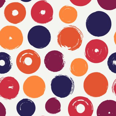 Polka noktalı fırça izi. Freehand grunge tasarım arka planı. Çember motifli modern asgari süs. Moda el çizimi geometrik baskı. Sanatsal el, soyut vektör duvar kağıdı çizmiş