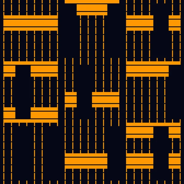 幾何学的なシームレスなパターン バウハウス様式の背景 現代のバーコード印刷 壊れた非対称ハッチングストライプ ライン 長方形 ブロックの装飾 現代の地理壁紙 抽象ベクトル設計 — ストックベクタ