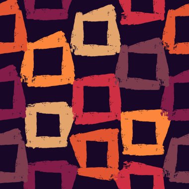 Boya fırçası pürüzsüz bir desen oluşturur. Freehand grunge tasarım arka planı. Kare motifli modern asgari süs. Moda el çizimi geometrik baskı. Sanatsal el, soyut vektör duvar kağıdı çizmiş