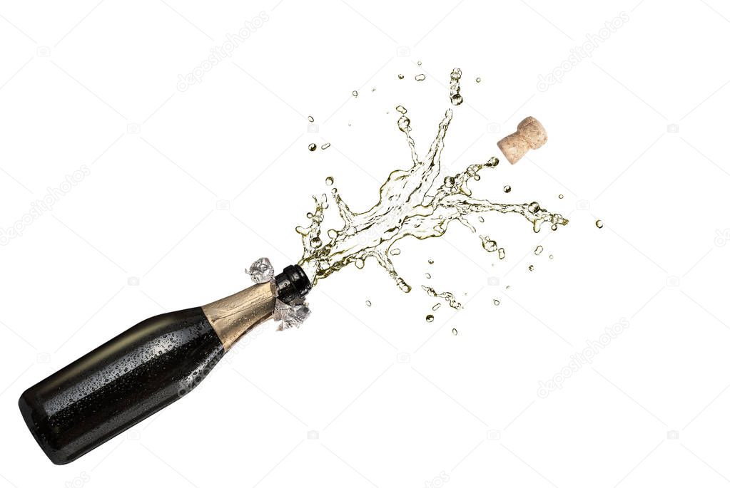 Explosion fo champagne isolatetd on white background