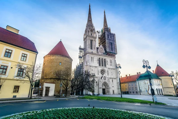 Zagreb Kathedraal Beroemde Bezienswaardigheid Schilderachtig Uitzicht Kleurrijke Middeleeuwse Architectuur Zagreb — Stockfoto