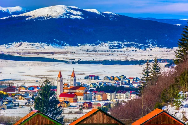 Pueblo Invierno Kupres Alpes Vista Aérea Escénica Pueblo Estación Esquí —  Fotos de Stock