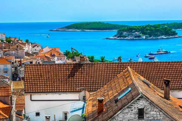 Mediterranean Scenery Coastal City Aerial View Mediterranean Town Croatia Island — Stock Photo, Image