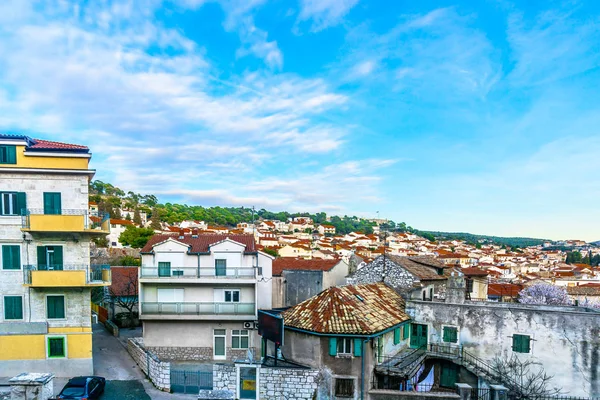 Σίμπενικ Cityscape Εναέρια Τοπίο Αεροφωτογραφία Στο Παλιό Πέτρινο Αρχιτεκτονικής Στην — Φωτογραφία Αρχείου