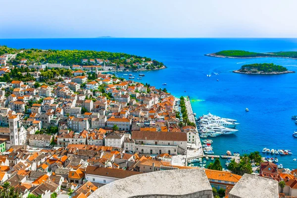 Mar Adriático Hvar Croácia Vista Aérea Verão Paisagem Colorida Vívida — Fotografia de Stock