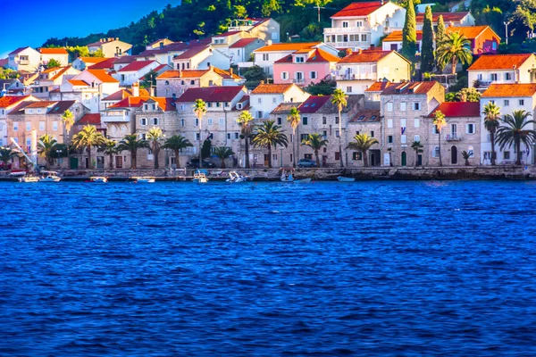Korcula Nabrzeża Miasta Wybrzeża Widok Morza Przybrzeżne Miasta Korcula Chorwacja — Zdjęcie stockowe