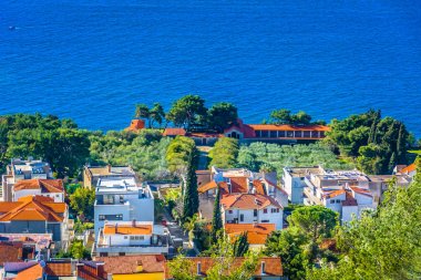  Adriatic coast Dalmatia Split. / Aerial view at colorful landscape in Split city, Dalmatia region in Croatia, Mediterranean. clipart