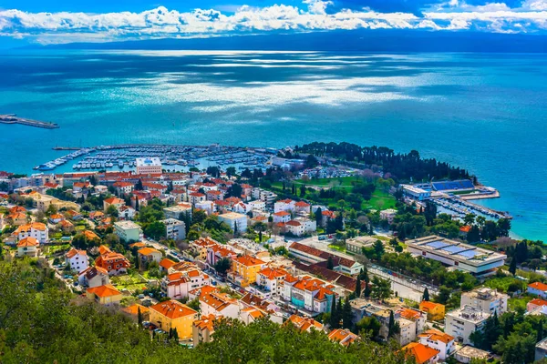 Split Haven Kustlijn Luchtfoto Luchtfoto Split Harbor Kroatië Populaire Zomer — Stockfoto