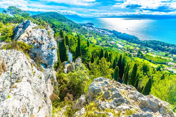 Marjan Hill Krajobraz Wybrzeża Ptaka Szczytu Wzgórza Marjan Regionie Dalmacja — Zdjęcie stockowe