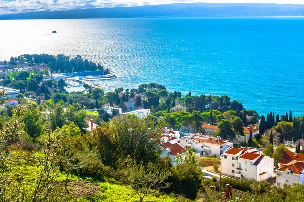 Adriatic coast Split landscape. / Aerial view at Adriatic Coast in Dalmatia region, Mediterranean, popular travel summer destinations.