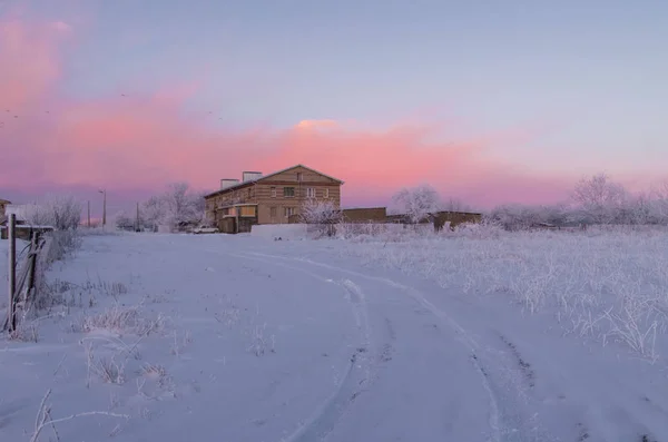 Russia, Stavropol Territory, Gorny, winter 2018 January 20, dawn of the village
