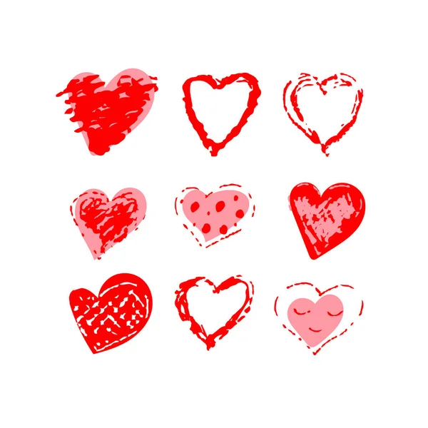 Coeurs grunge dessinés à la main — Image vectorielle