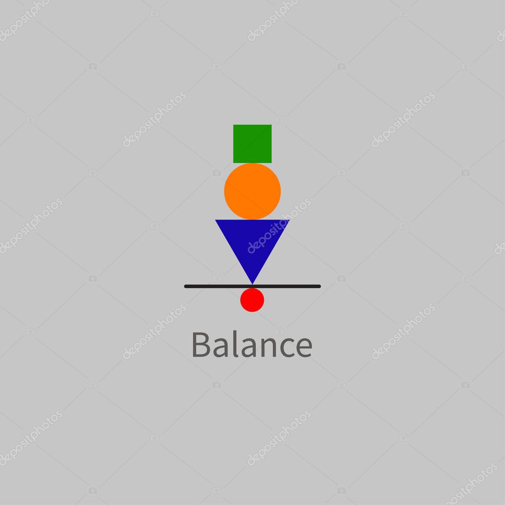 Icon balance, stability, concentration. Geometric shapes in balance. Effective marketing, business management Vector illustration