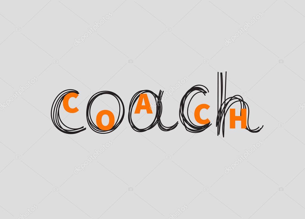 Hand drawn word coach. Icon, logo, sign, symbol personal coaching. Success in business. Vector illustration