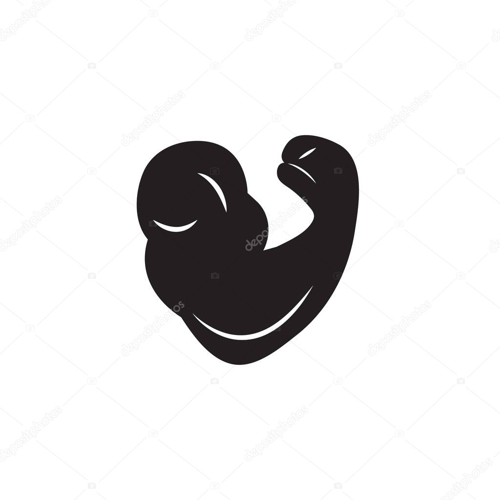 Bodybuilder bicep. Bodybuilding icon, logo athletic, bent hand, silhouette of muscle man. Vector illustration