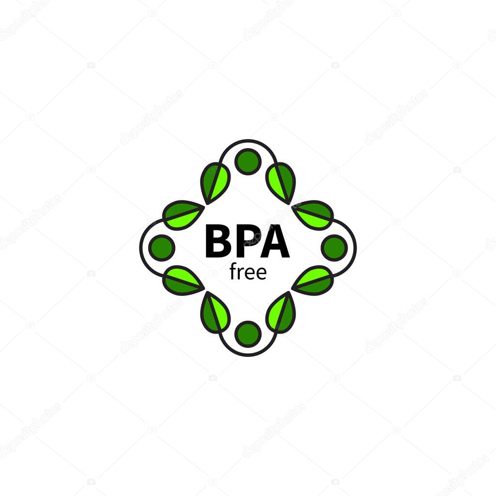 BPA free icon, green symbol, BPA free green vector symbol with leaves