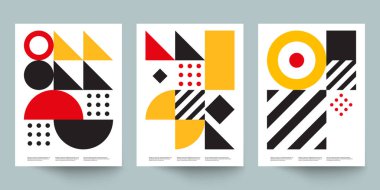 Bauhaus geometrik minimal poster, kitapçık, broşür, vektör renk şablonu, sarı ve siyah İsviçre deseni
