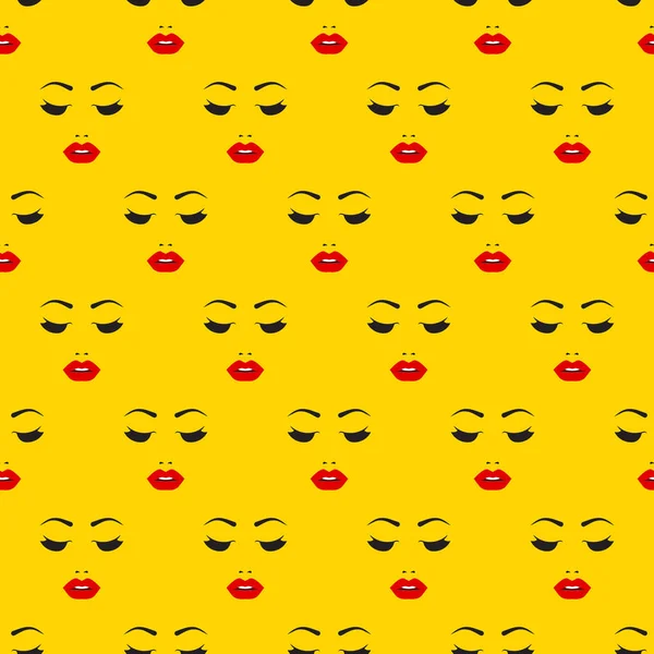 女性の美しい顔を持つシームレスなパターン 美容室の背景 ファッションベクトル印刷 — ストックベクタ