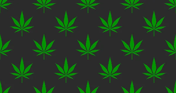 Nahtloses Muster Mit Grünen Marihuana Blättern Schwarzer Hintergrund Mit Cannabis — Stockvektor