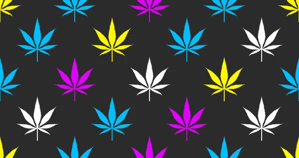 Renkli Marihuana Yapraklarıyla Kusursuz Desen Esrarlı Arka Plan Vektör Illüstrasyonu — Stok Vektör