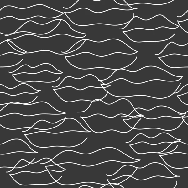 Seamless Black White Pattern Hand Drawn Lips Line Print Fashion — Stock Vector