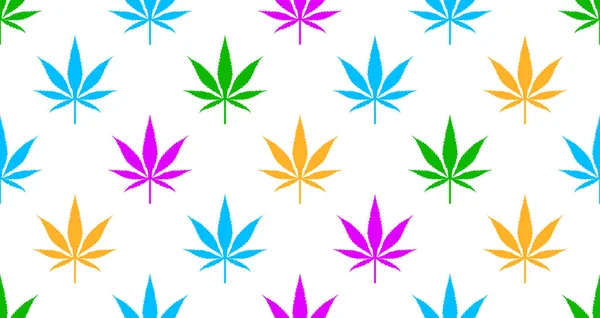 Seamless Pattern Colorful Leaves Marijuana White Background Cannabis Vector Illustration — Stock Vector