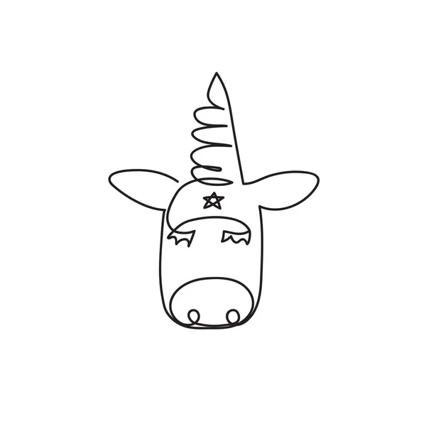 Head Unicorn Hand Drawn Continuous Line Cute Sketch Baby Animal — Stock Vector