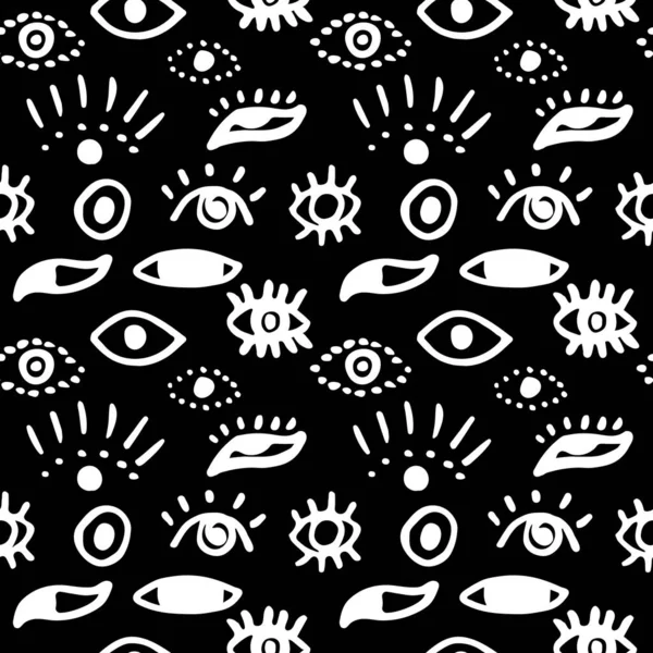 Padrão Olhos Preto Branco Sem Costura Fundo Doodle Desenhado Mão — Vetor de Stock