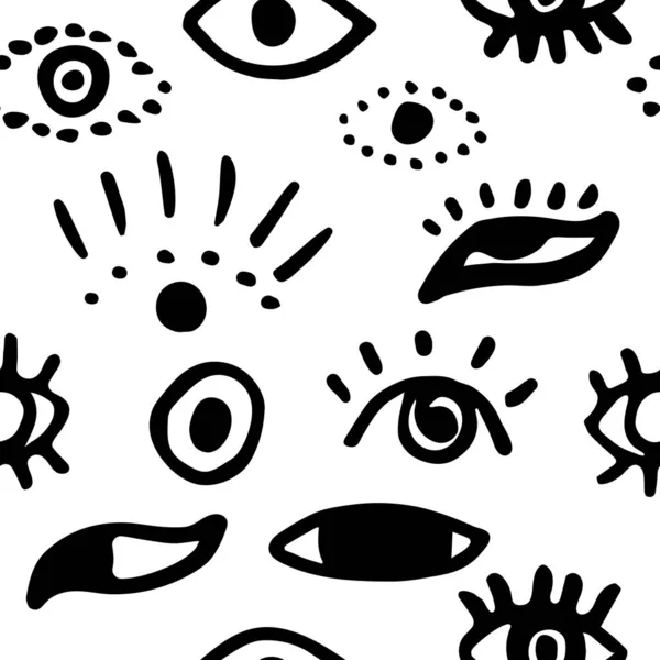 Seamless Black White Eyes Pattern Hand Drawn Doodle Background Textile — Stock Vector