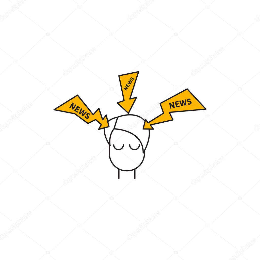 News attack on person, influence of media, anxiety, vector metaphor icon