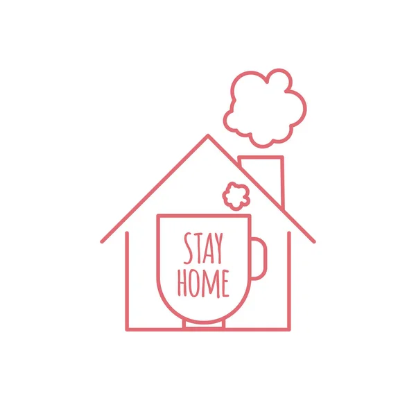 Zostań Domu Ikona Domu Filiżankę Kawy Lub Herbaty Minimalna Ilustracja — Wektor stockowy