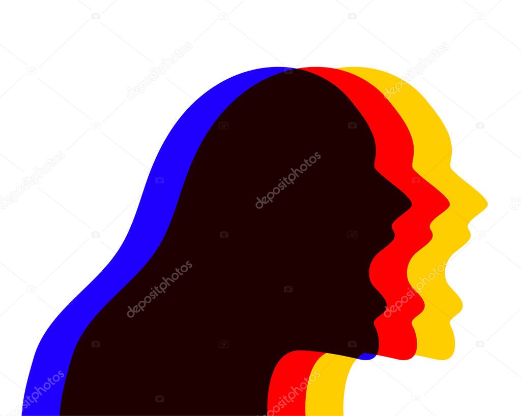 Silhouette of screaming woman in anger on white background, symbol of aggression, flat illustration