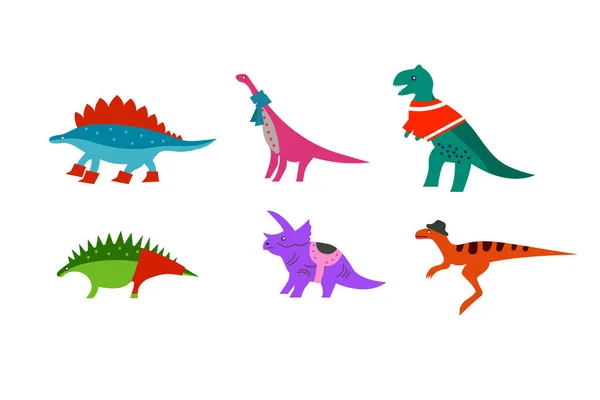 Rolig Cool Dino Kläder För Baby Födelsedagskalas Insamling Tecknad Dinosaurie — Stock vektor